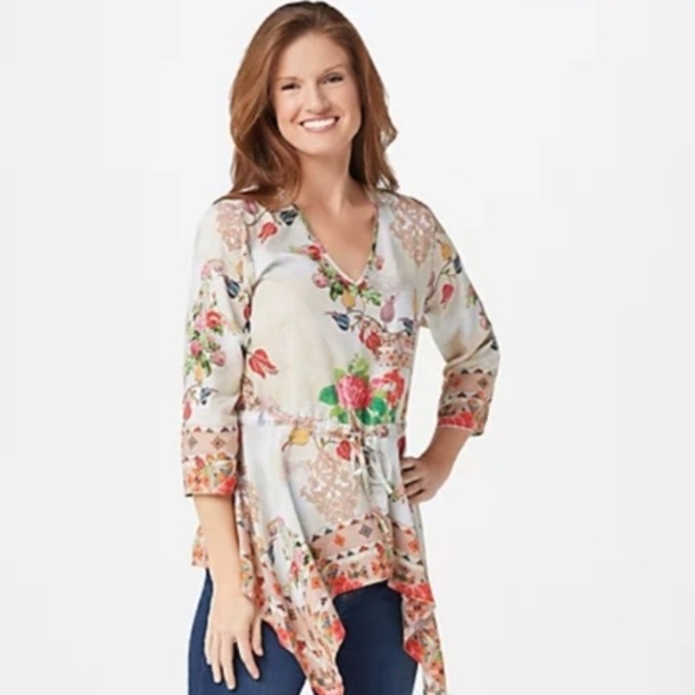 Tolani Multicolor Floral V-Neck Tunic